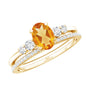 Natural 1 Carat Oval Citrine Diamond Wedding Bridal Ring Set of 2