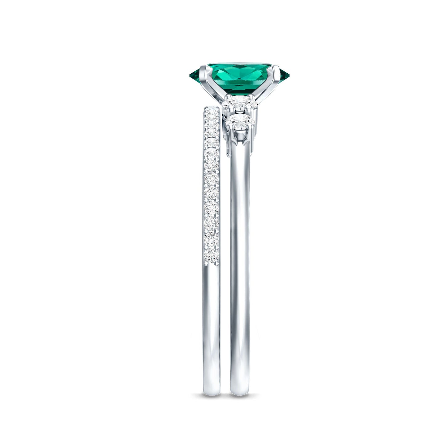 Certified Oval Lab Grown Emerald Diamond Engagement Ring Set