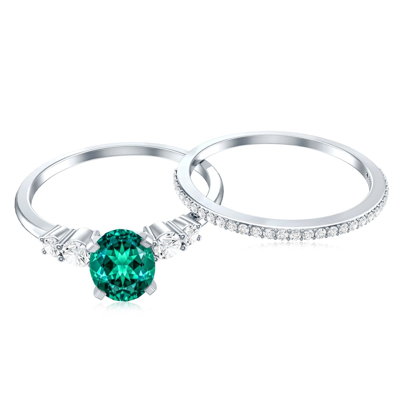 Certified Oval Lab Grown Emerald Diamond Engagement Ring Set