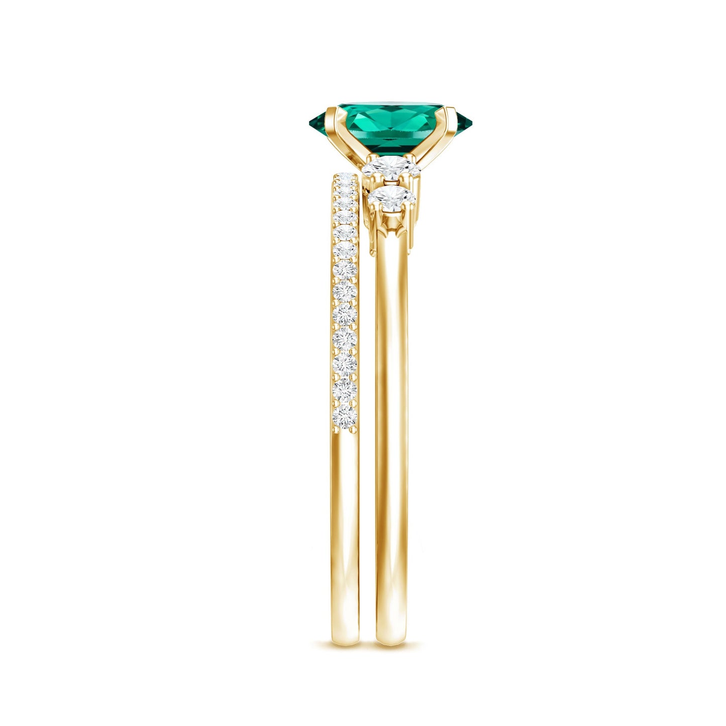 Certified Oval Lab Grown Emerald Diamond Engagement Ring Set