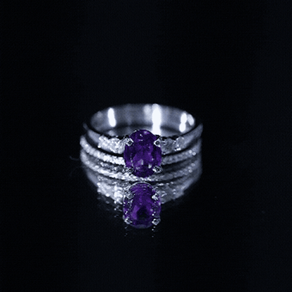 1 Carat Amethyst Diamond Oval Engagement Ring with Wedding Band