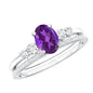1 Carat Amethyst Diamond Oval Engagement Ring with Wedding Band