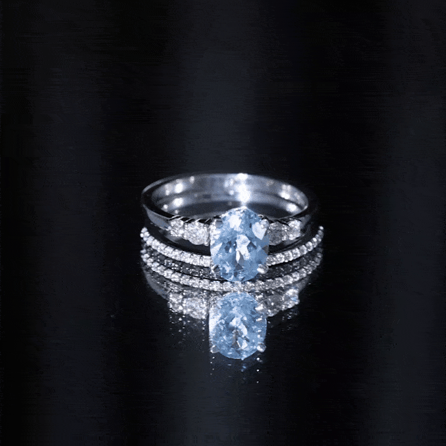 1 Carat Oval Shape Aquamarine Wedding Ring Set with Diamond