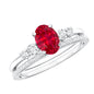 1.5 Carat Oval Lab Created Ruby Solitaire Bridal Ring Set with Diamond