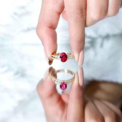 1.5 Carat Oval Lab Created Ruby Solitaire Bridal Ring Set with Diamond