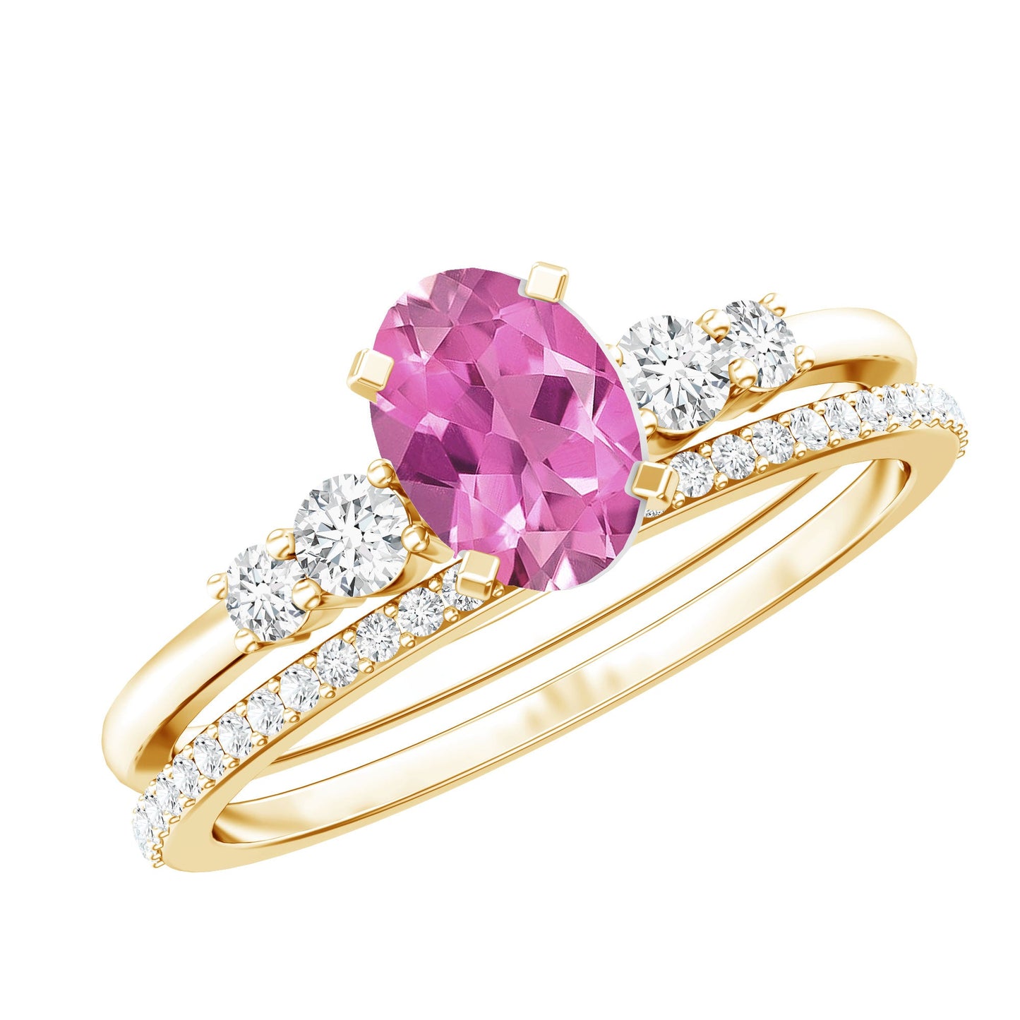 Oval Pink tourmaline Ring with Diamond Wedding Band