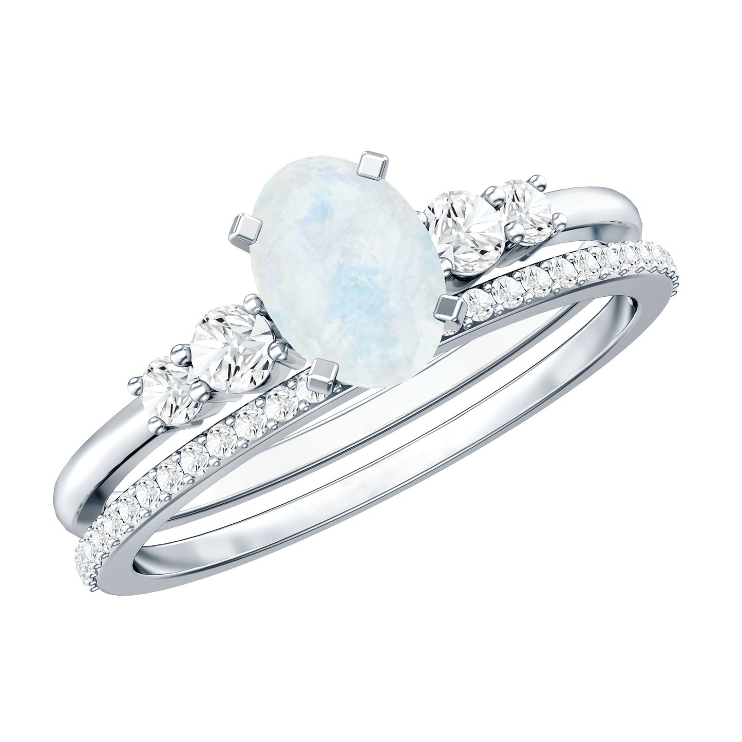 Oval Moonstone Solitaire Ring Set with Diamond