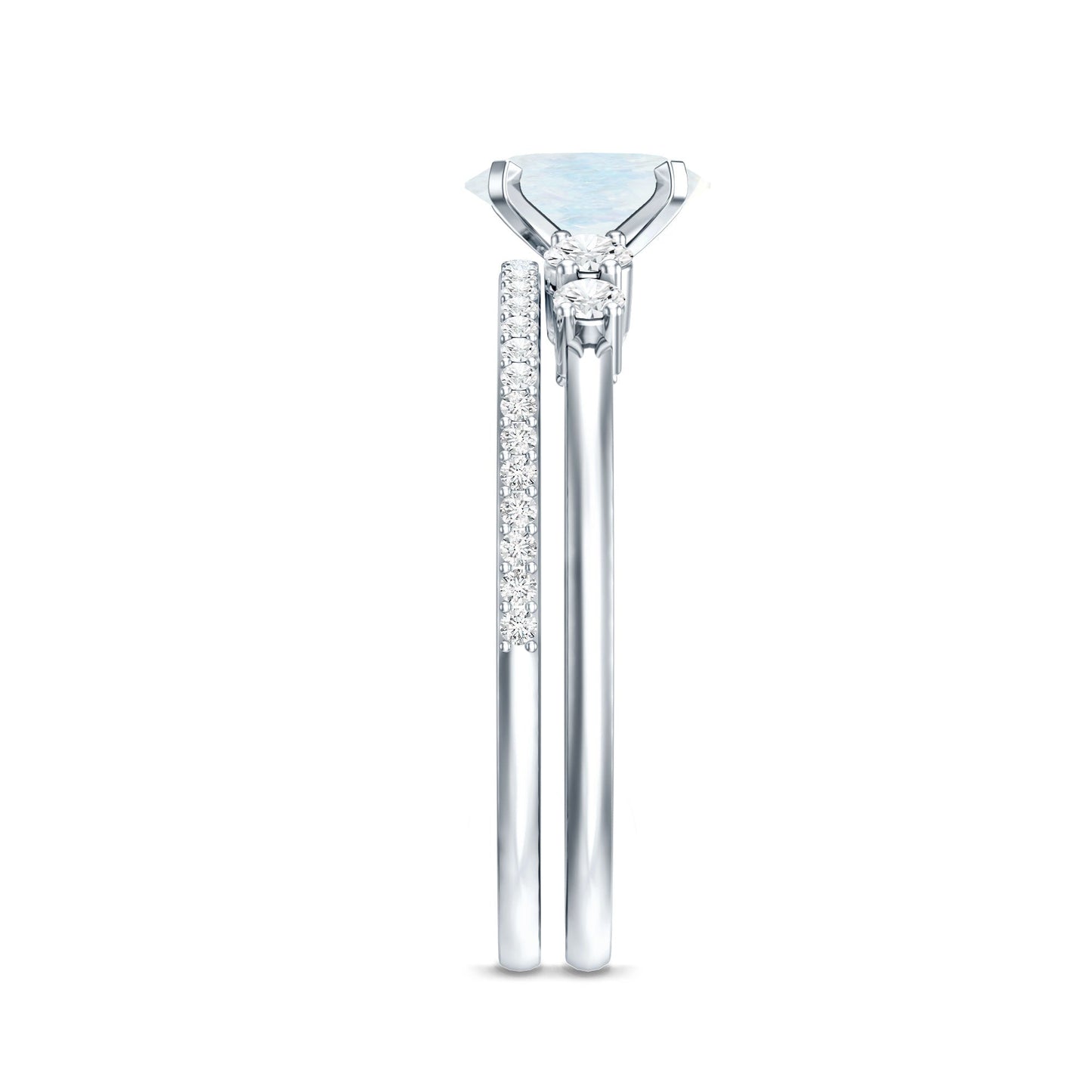 Oval Moonstone Solitaire Ring Set with Diamond