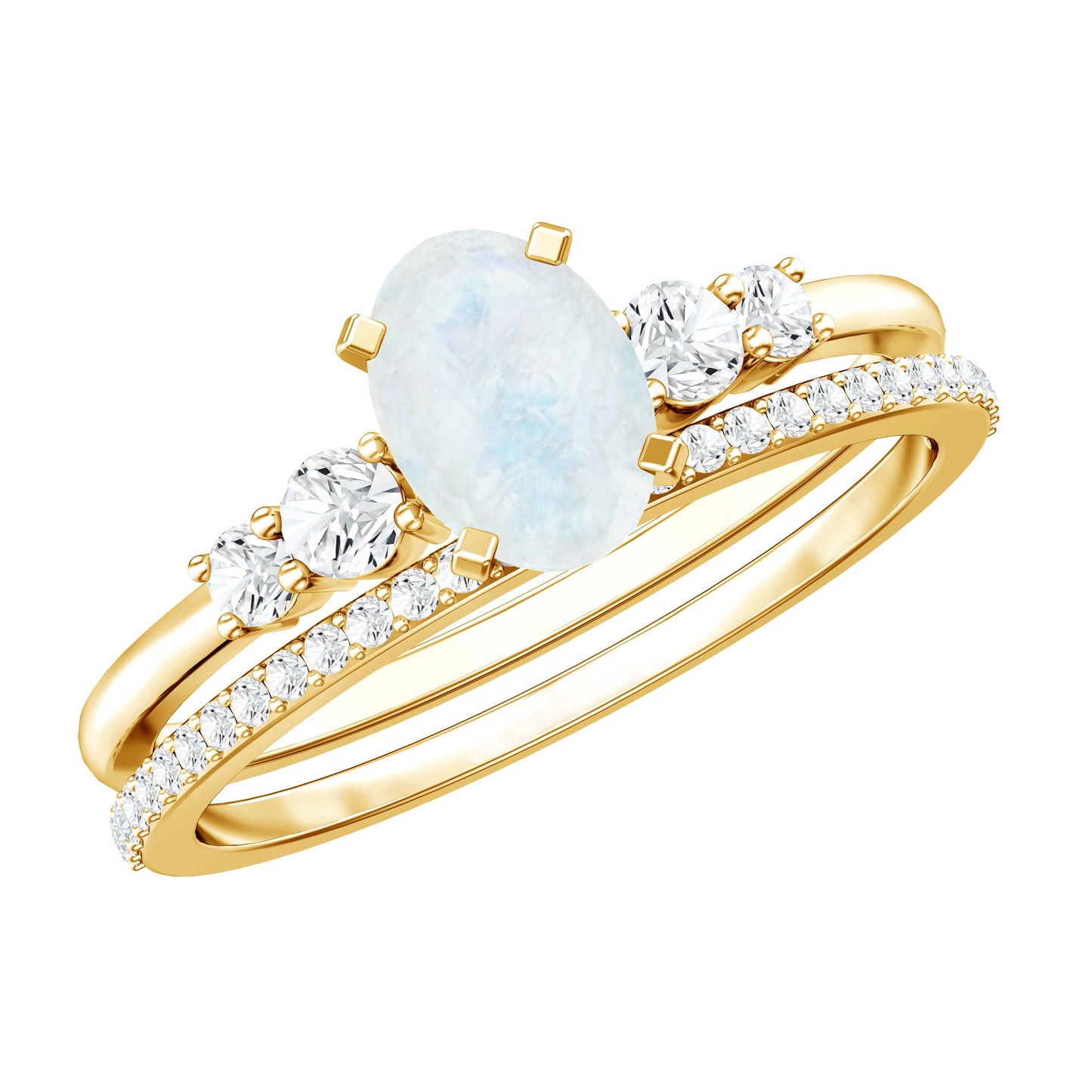 Oval Moonstone Solitaire Ring Set with Diamond