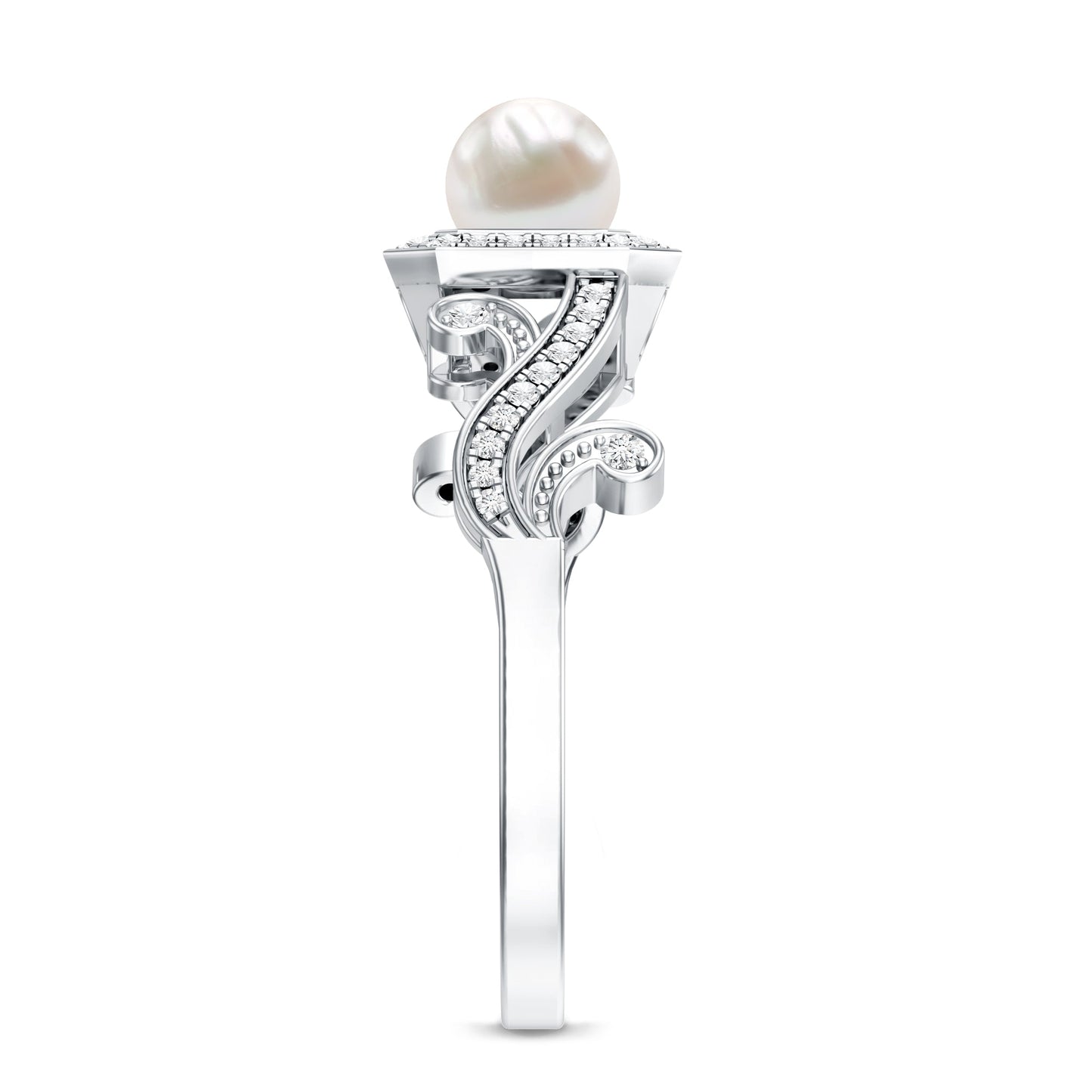 Vintage Inspired 2 Carat Pearl Engagement Ring with Diamond Halo