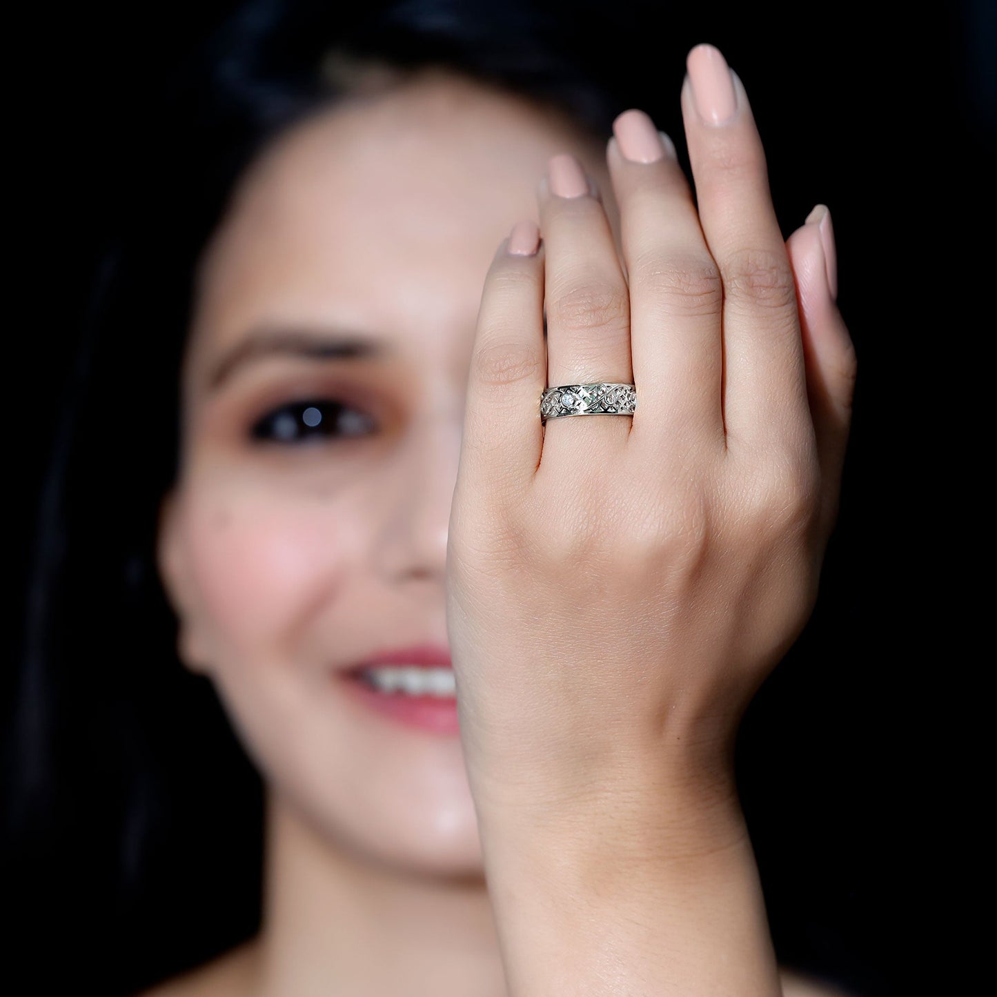 Bezel Set Round Diamond Filigree Ring