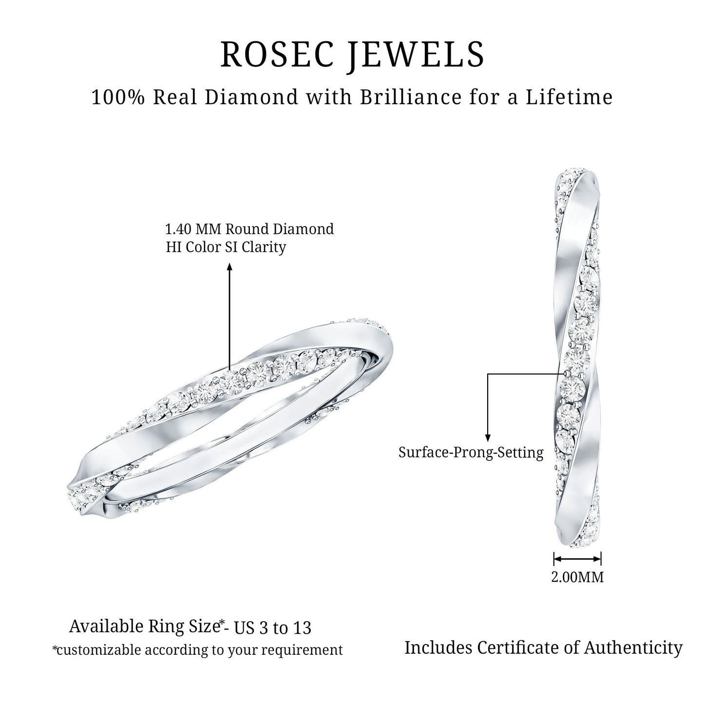 Certified Real Diamond Twisted Eternity Ring