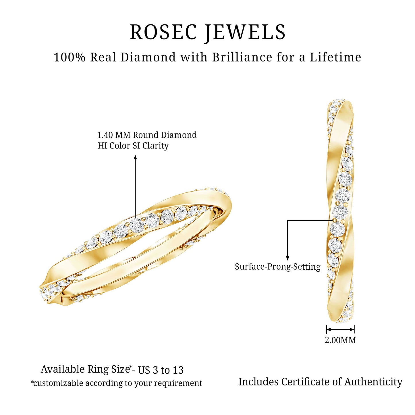 Certified Real Diamond Twisted Eternity Ring
