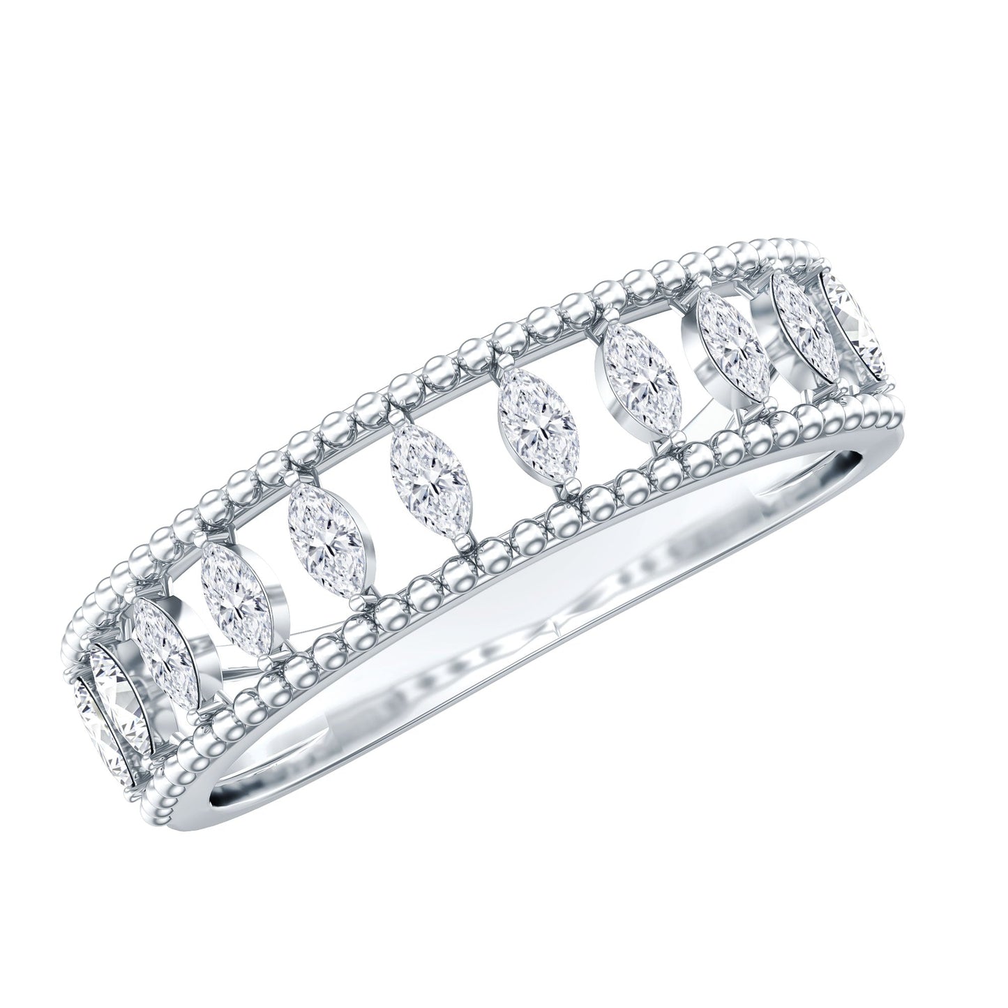 Natural Marquise Diamond Half Eternity Wedding Band