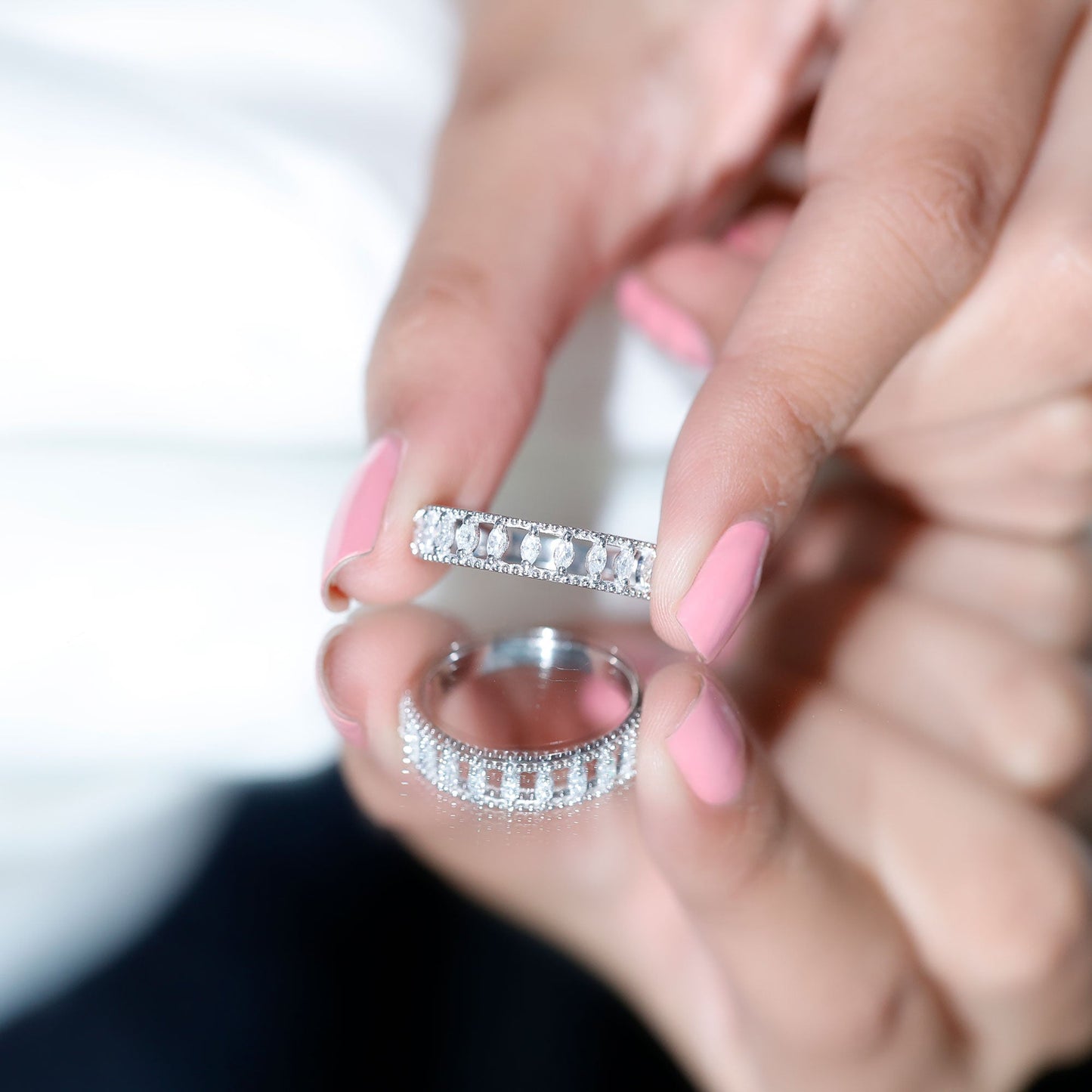 Natural Marquise Diamond Half Eternity Wedding Band
