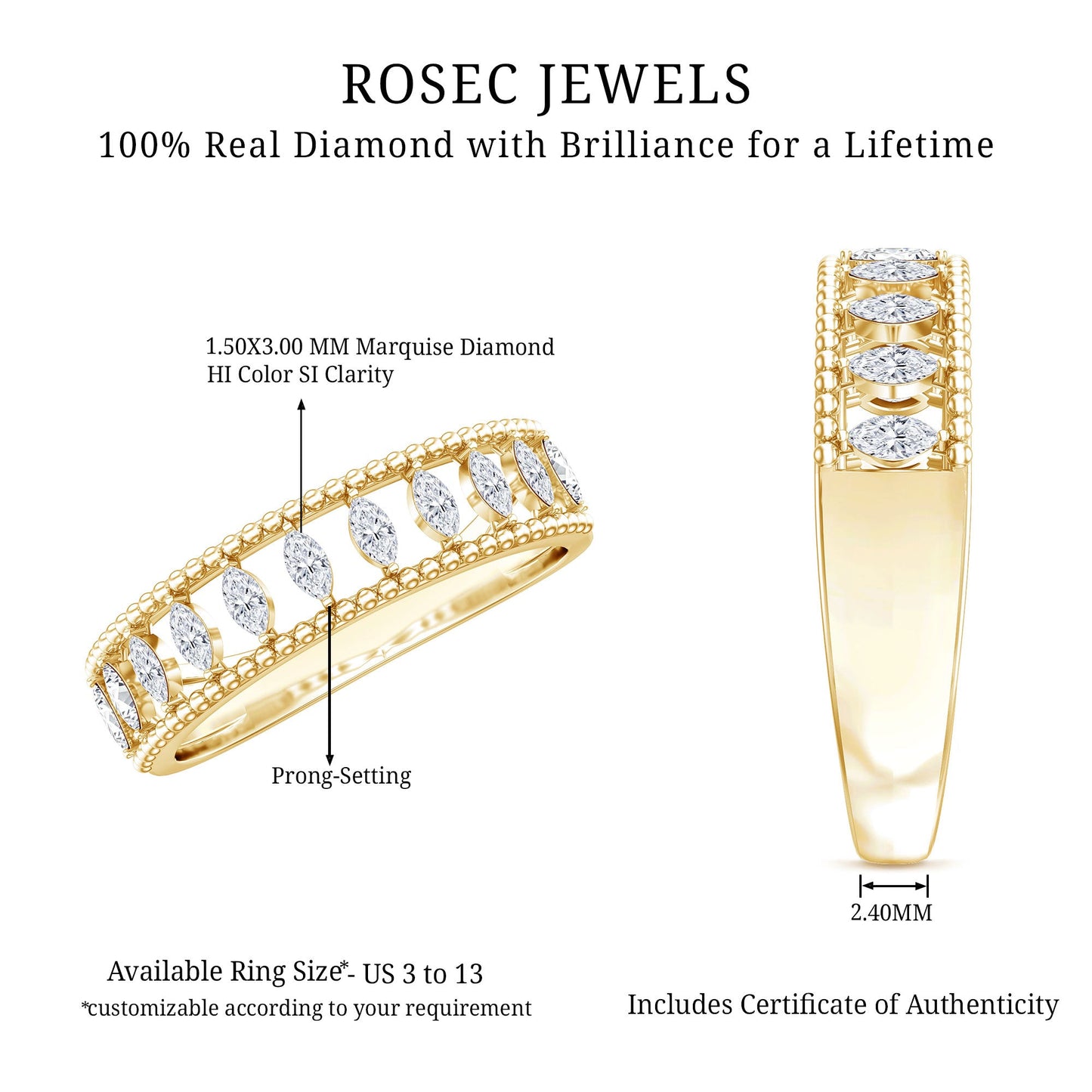 Natural Marquise Diamond Half Eternity Wedding Band