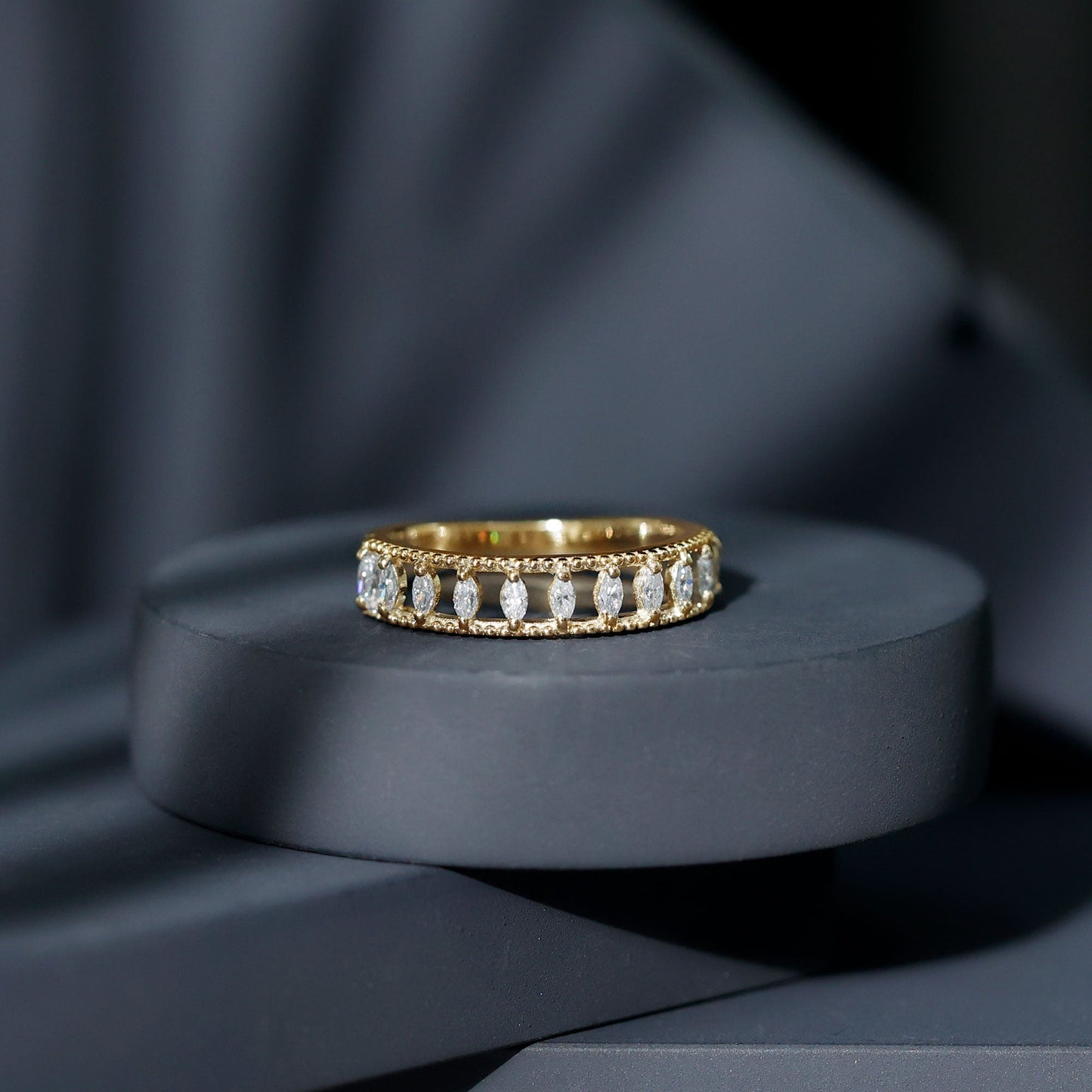 Natural Marquise Diamond Half Eternity Wedding Band