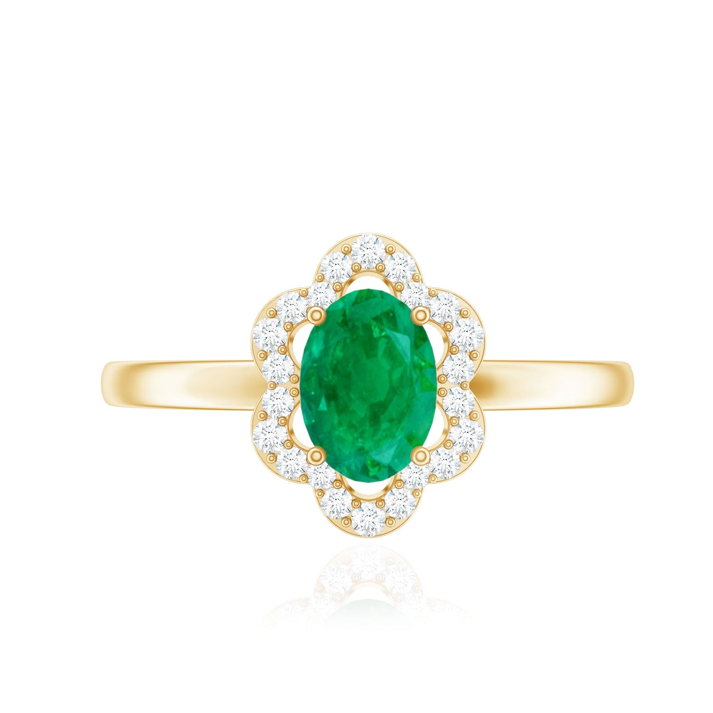 Natural 0.7 Carat Oval Emerald Engagement Ring with Diamond