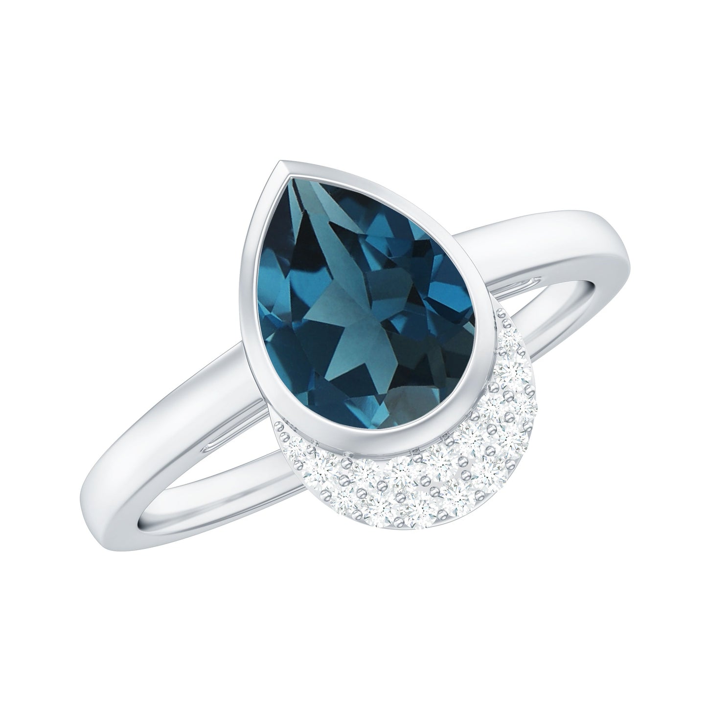 Genuine London Blue Topaz Diamond Engagement Ring in Bezel Setting