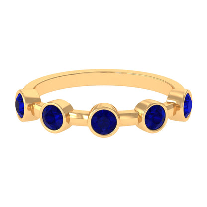 Real Bezel Set Blue Sapphire Half Eternity Ring for Women