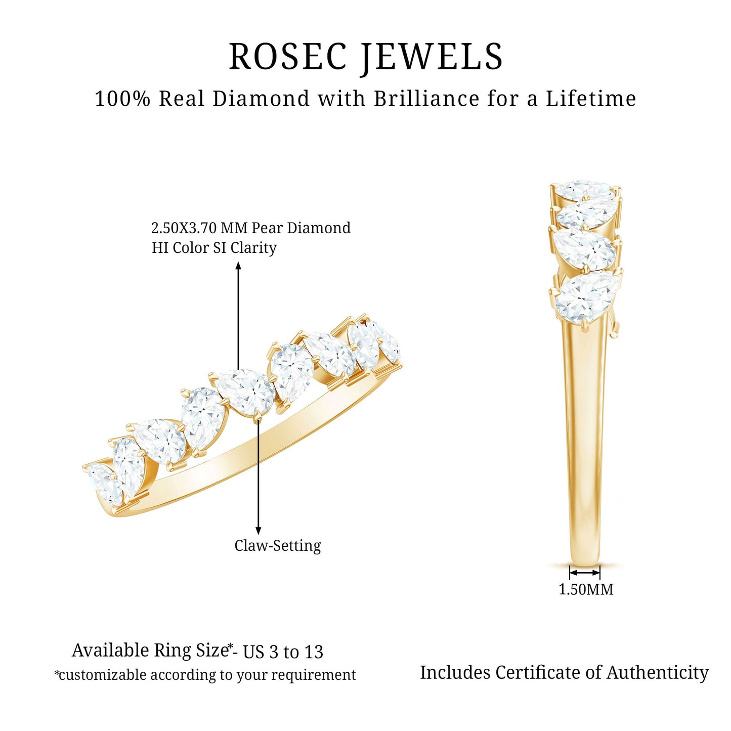 Natural Pear Shape Diamond Half Eternity Ring for Women
