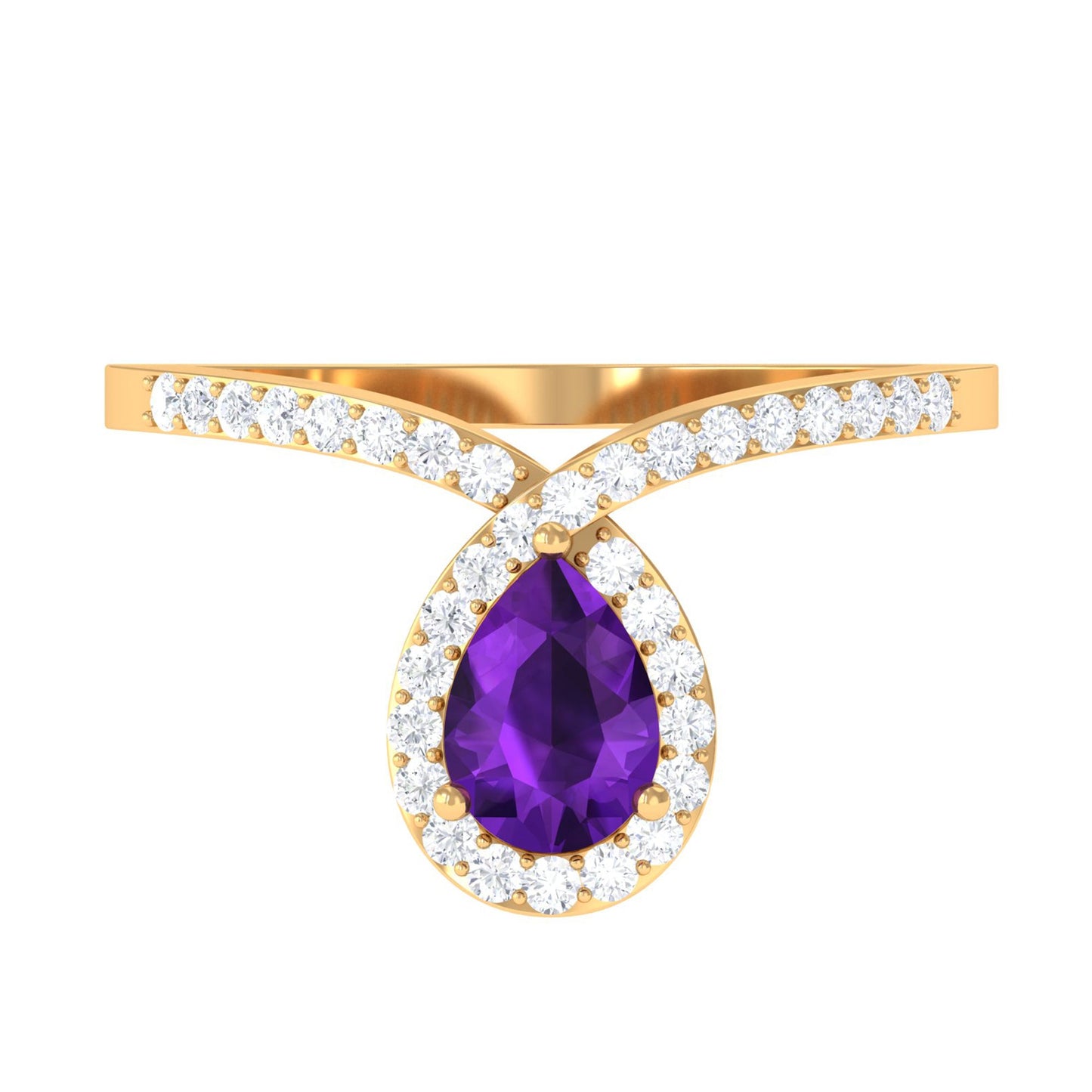 Designer 1 Carat Pear Shape Amethyst Chevron Engagement Ring with Diamond