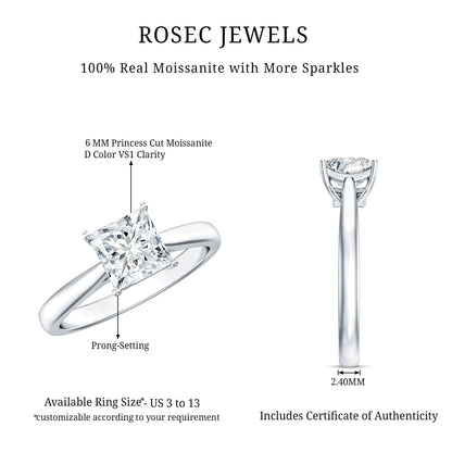 Princess Cut Moissanite Solitaire Engagement Ring