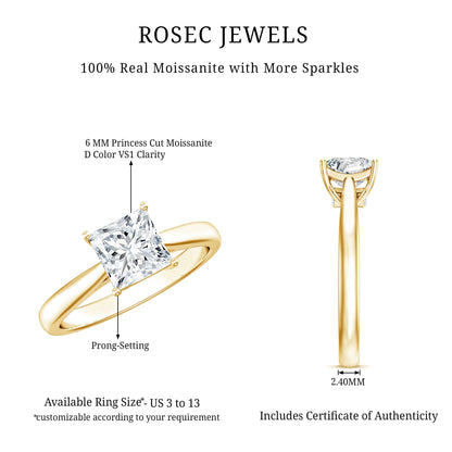 Princess Cut Moissanite Solitaire Engagement Ring