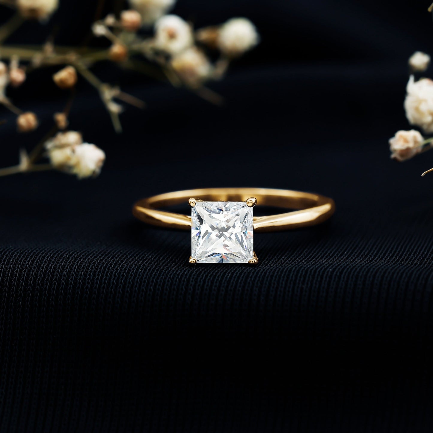 Princess Cut Moissanite Solitaire Engagement Ring