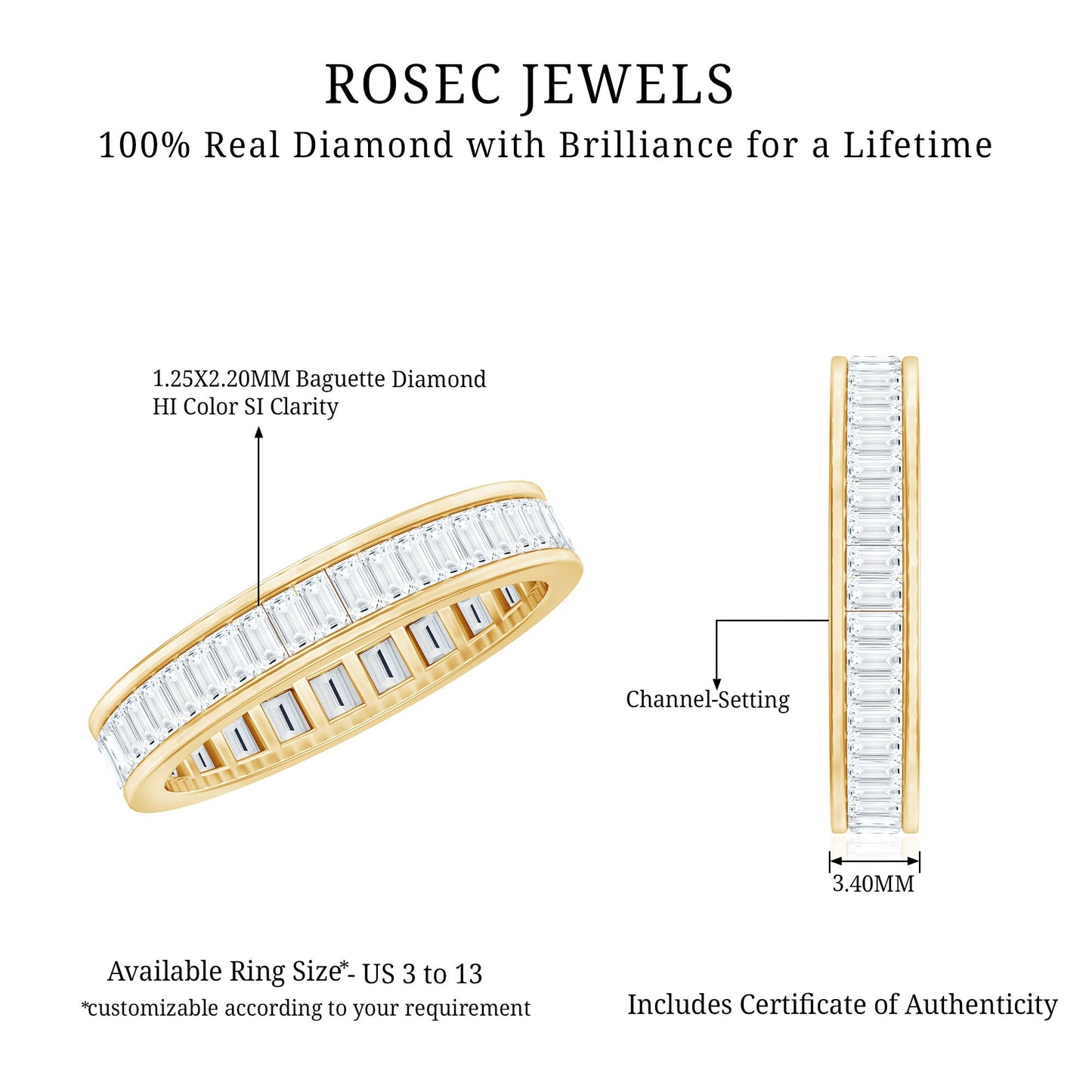 Baguette Cut Diamond Eternity Band in Channel Setting