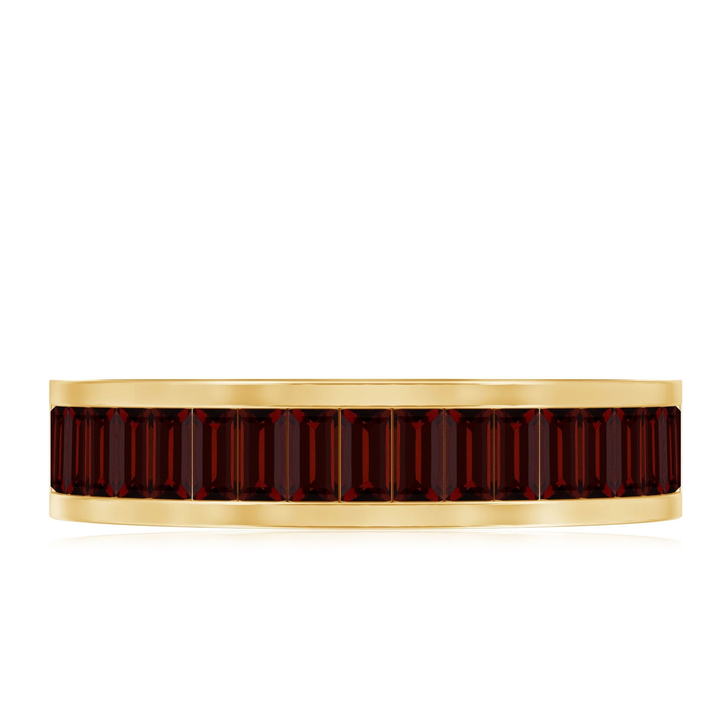 Natural Garnet Baguette Wedding Band in Yellow Gold Plated Silver