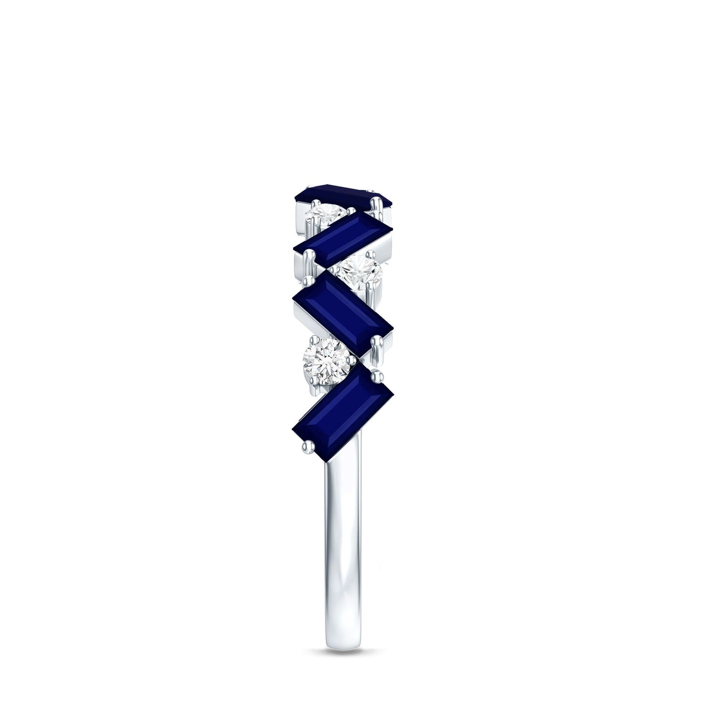 Certified Real Baguette Blue Sapphire Half Eternity Ring with Diamond