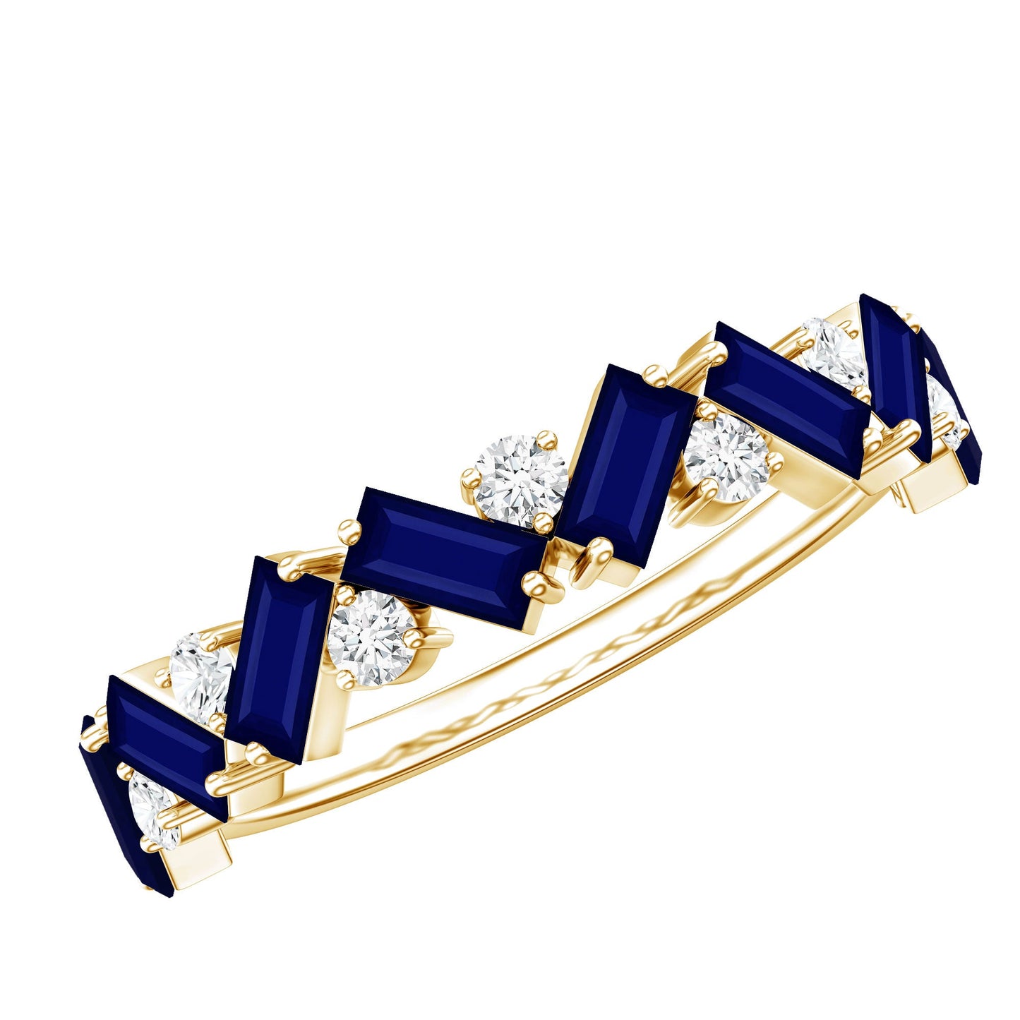 Certified Real Baguette Blue Sapphire Half Eternity Ring with Diamond