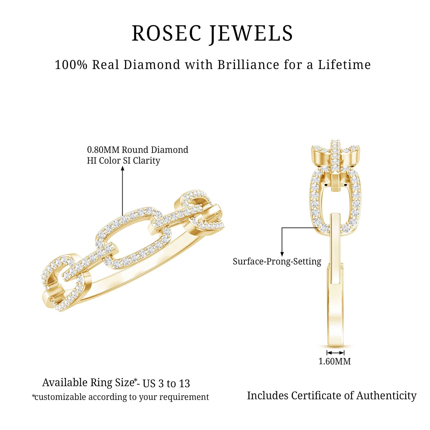 Certified Diamond Chain Link Ring in Prong Setting