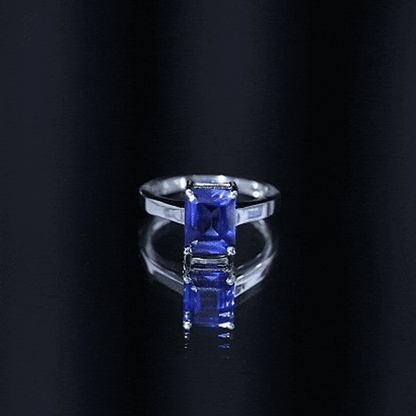 6X8 mm Emerald Cut Lab Created Blue Sapphire Solitaire Engagement Ring
