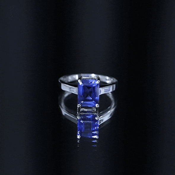 6X8 mm Emerald Cut Lab Created Blue Sapphire Solitaire Engagement Ring
