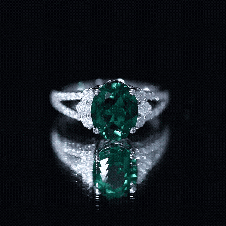 Certified 3 Carat Oval Lab Grown Emerald Split Shank Engagement Ring