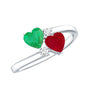 Heart Shaped Ruby Emerald Two Stone Engagement Ring