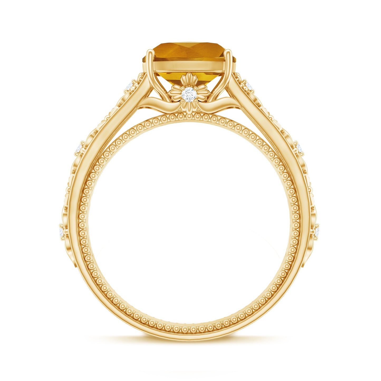 Vintage Style 8mm Citrine Cushion Cut Engagement Ring with Diamond