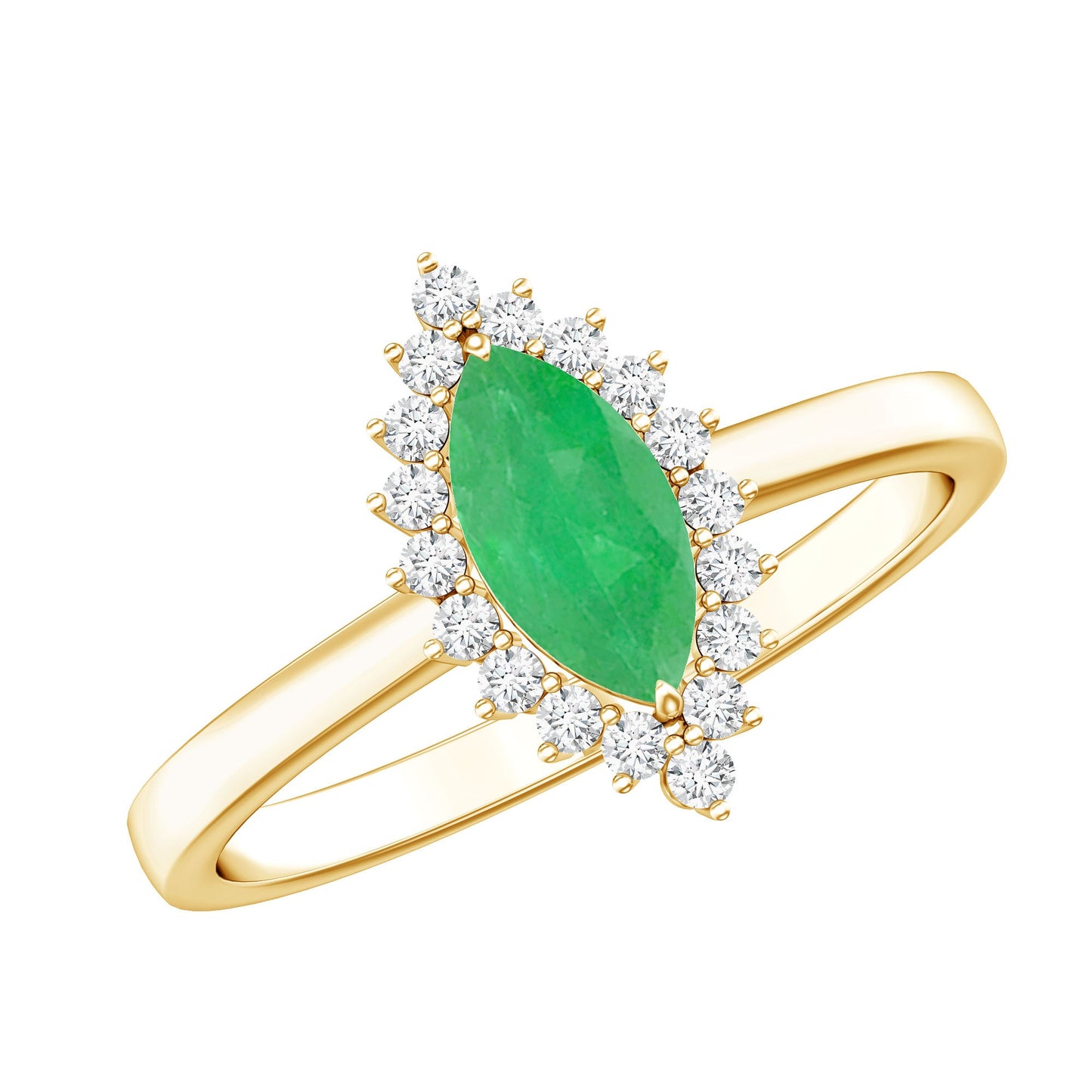 Elongated Marquise Cut Emerald Engagement Ring with Diamond Halo