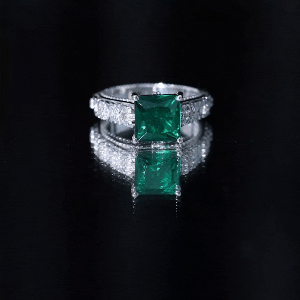 Princess Cut Lab Grown Emerald Solitaire Engagement Ring with Diamond