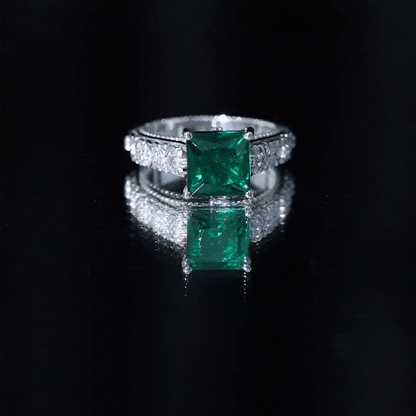 Princess Cut Lab Grown Emerald Solitaire Engagement Ring with Diamond