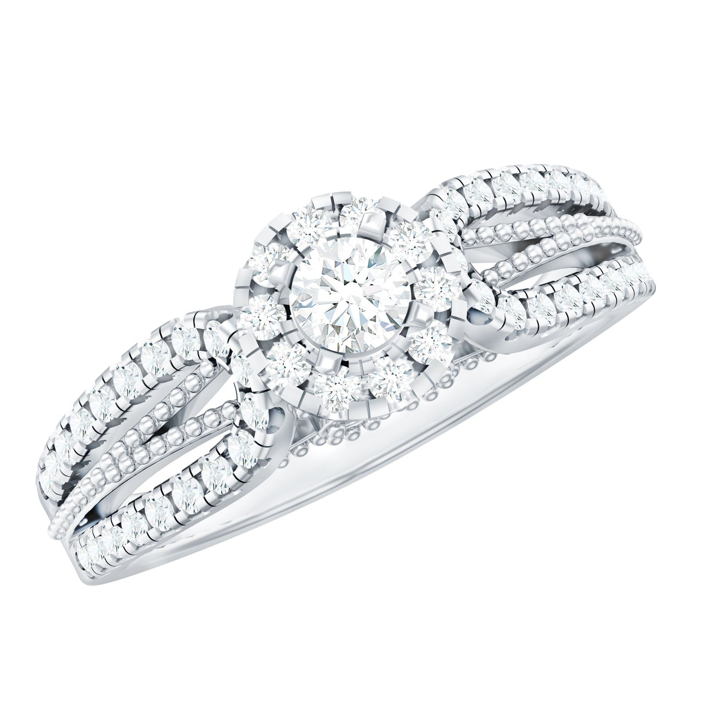 Real Diamond Designer Engagement Ring in Split Shank