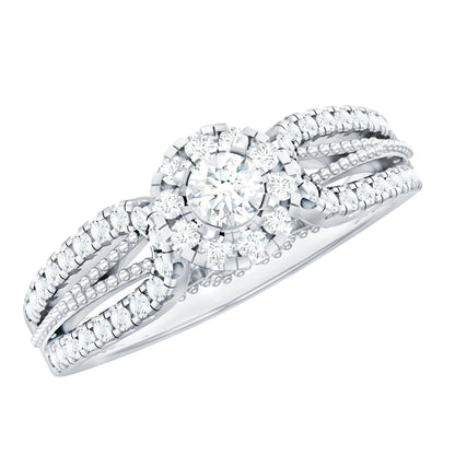 Real Diamond Designer Engagement Ring in Split Shank