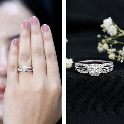 Real Diamond Designer Engagement Ring in Split Shank