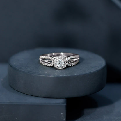 Real Diamond Designer Engagement Ring in Split Shank