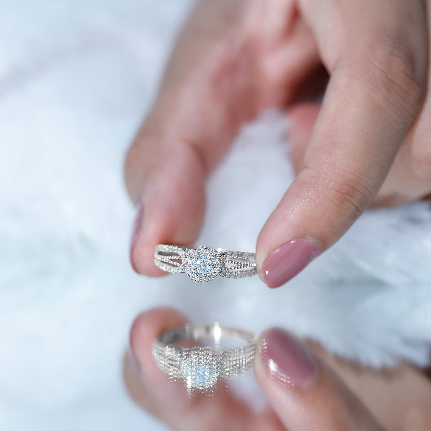 Real Diamond Designer Engagement Ring in Split Shank