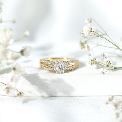 Real Diamond Designer Engagement Ring in Split Shank