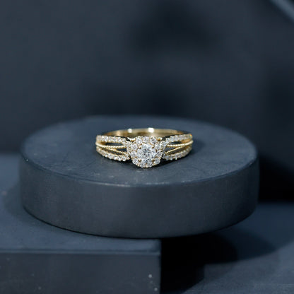 Real Diamond Designer Engagement Ring in Split Shank