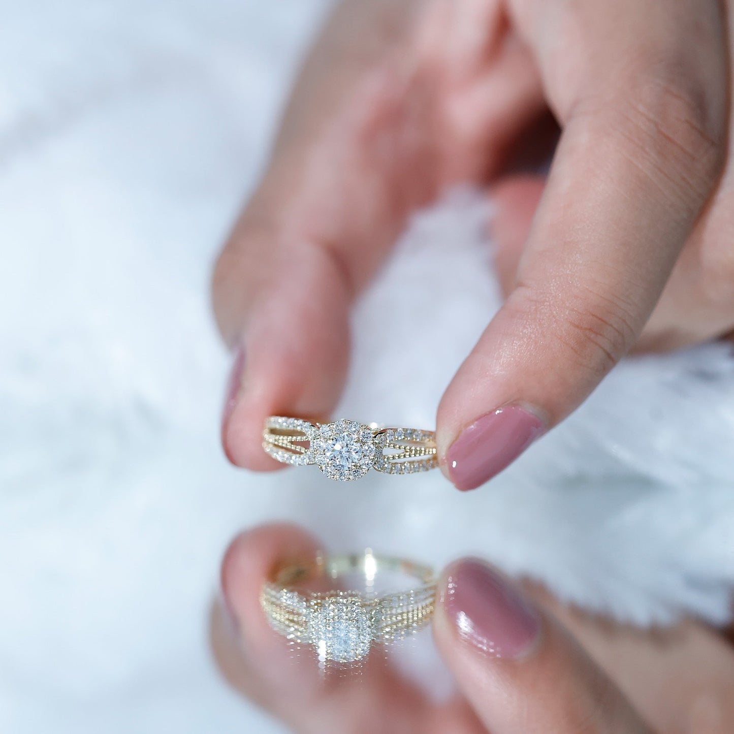 Real Diamond Designer Engagement Ring in Split Shank